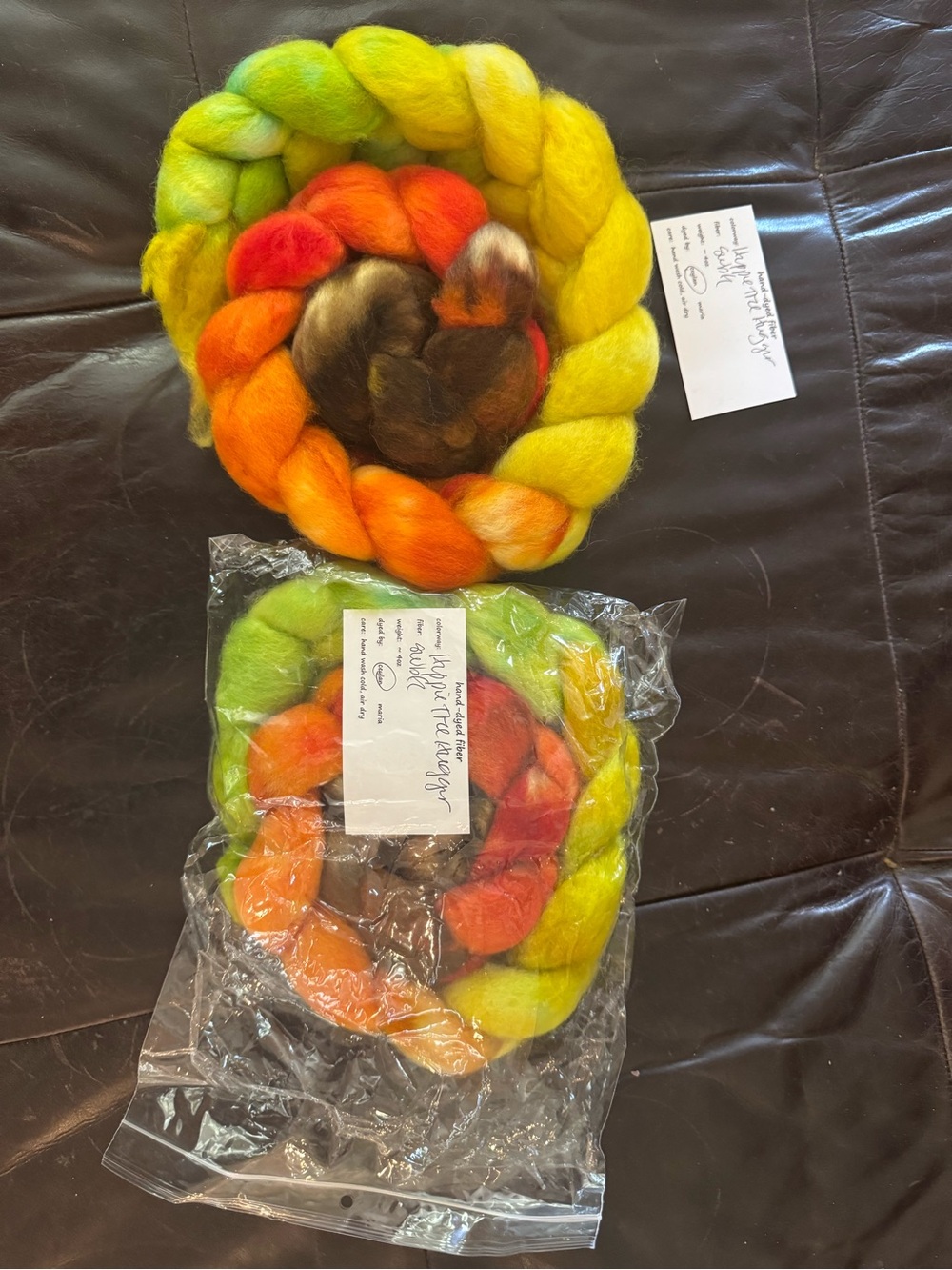 Two if By Hand-Dyed Fiber Roving Bundle in Yellow, Green & Orange